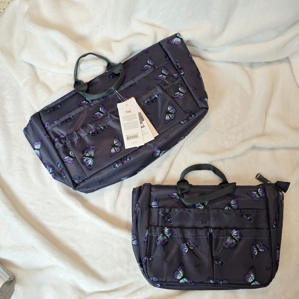 Lug Chariot  Travel Purse Organizer bag Butterfly Grey purple blue 2-piece